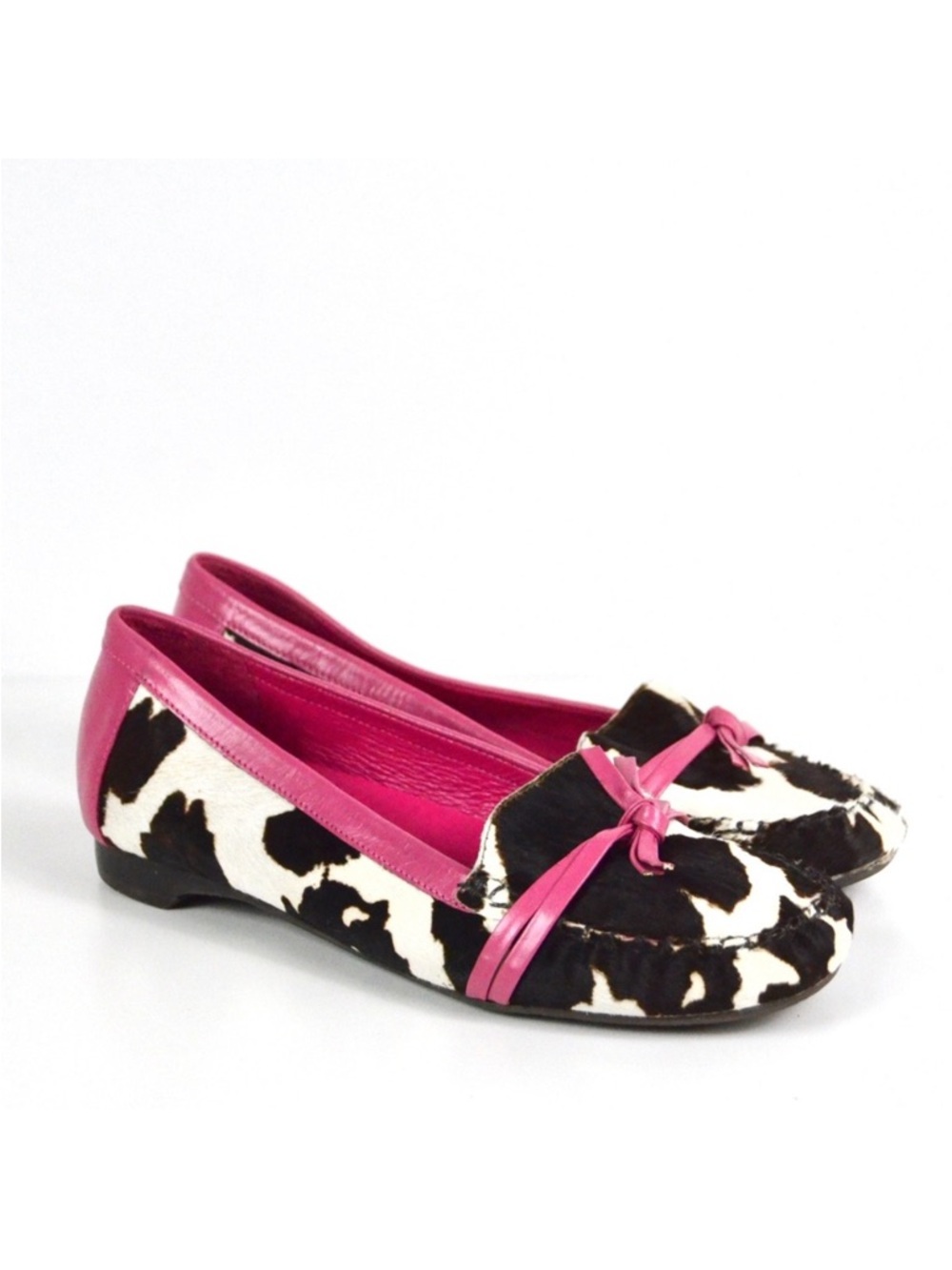 Diego Di Lucca Pink Leather Calf Hair Animal Print Loafers